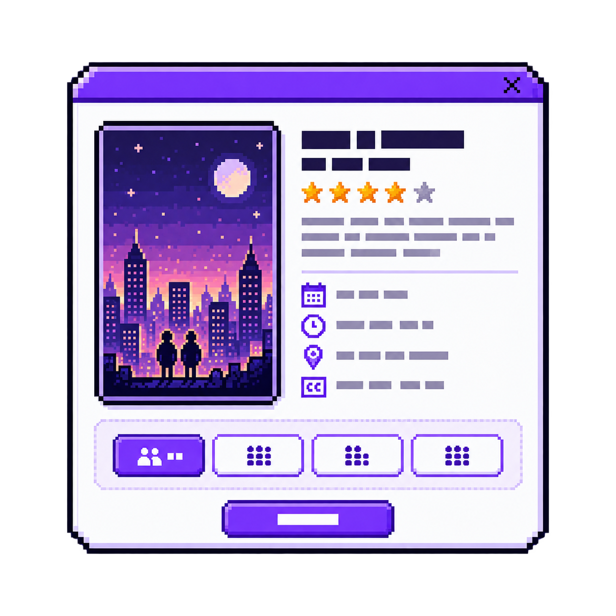 Pixel art illustration of Movie / Event Details